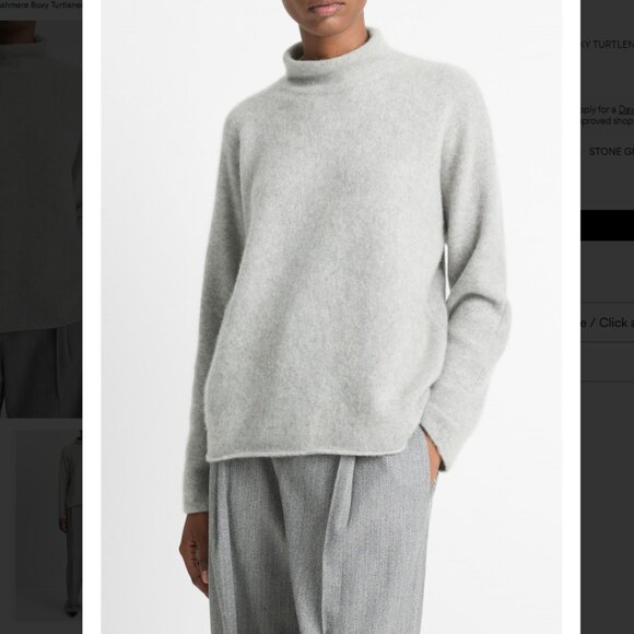 New Vince Plush Cashmere Funnel Neck Pullover Sweater in stone grey - Picture 5 of 8